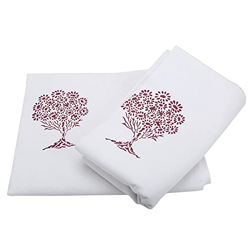Image of LINENWALAS Cotton Solid Linen Textured Doors Hangs Elegantly with Back Loops Curtains (4.5ft x 8.5 ft, Maroon Tree), Set of 2