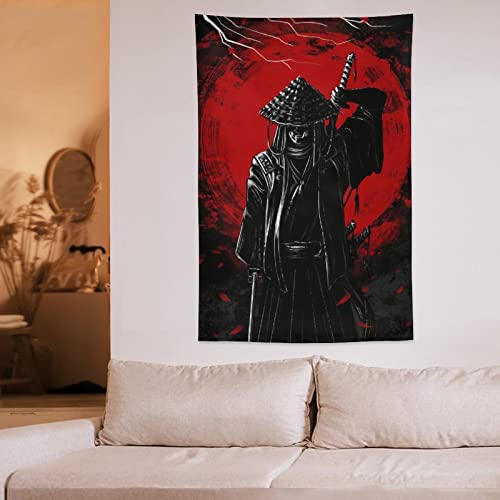 Qlazo Japanese Samurai Hat Wanderer Fierce Sunset Art Tapestry Wall Tapestry Wall Hanging Decor Wall Art For Bedroom Living Room Dorm Picnic 40"X60" #TOP5