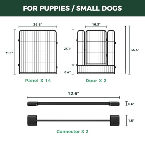 Image of FXW Rollick Unleashed Dog Playpen for Indoor, Yard, RV Camping, 32 inch 16 Panels Dog Pen with Connectors (Pack of 2) for Small and Medium Dogs, Black│Patented