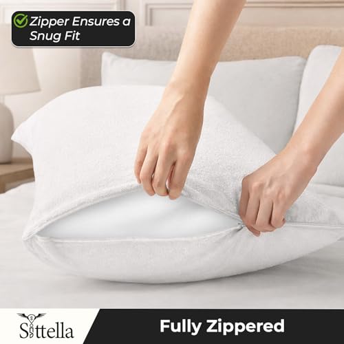 Image of SITTELLA Waterproof Pillow Protector 28x18 Inches 200 GSM with Zipper (Pack of 2) - Soft Cotton Pillow Cover, Dust Mite Proof & Anti-Allergic Pillow Protector Cover (White)
