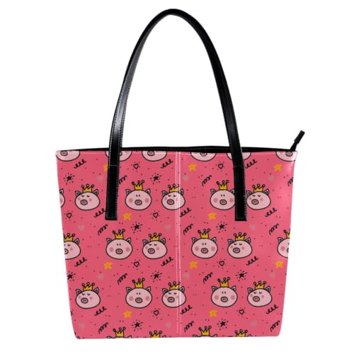 Sac fourre-tout pour femme en cuir synthétique beige avec motif couronne de cochon
