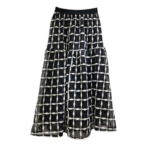 Falda de malla con gancho hueco para mujer, cintura elástica, acampanada, holgada, casual, longitud media, Negro, Altoa única
