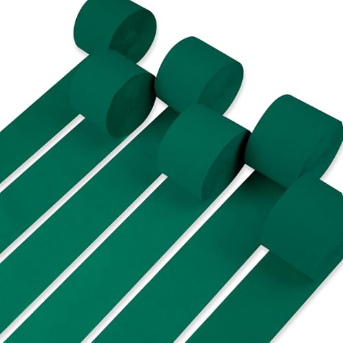 Image of PartyWoo Green Crepe Paper Streamers 6 Rolls 492 ft Pack of Hunter Emerald Forest Green Crepe Paper for Graduation Christmas Jungle Birthday Party Decorations (1.8 Inch x 82 Ft /Roll), Green-40