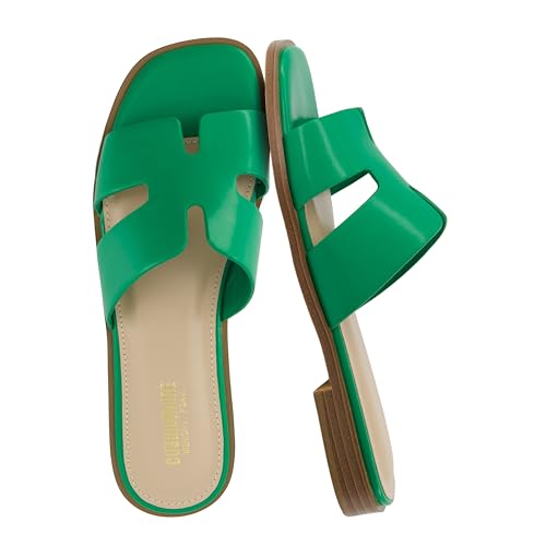 Image of CUSHIONAIRE Voyage Cutout Strap Slides for Women, Slip On Summer Flats, Trendy Footwear, Memory Foam Vegan Leather Comfortable Vacation Style Sandals