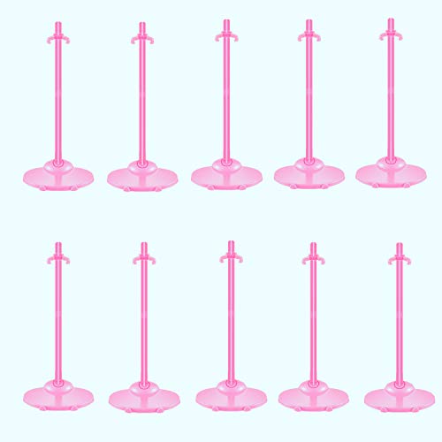 Image of 10 Pcs Doll Display Holders - Mini Stand for 11-13 Inch Dolls & Action Figures - Pink