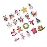 minkissy Botones de Madera Navideños Pintados, 100 Unidades, 2 Agujeros, Variados Colores y Diseños para Manualidades, Costura y Decoración Festiva de Navidad