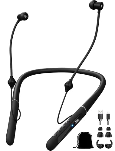 Air Tube Bluetooth Headphones with 28Hour Playtime,Emf Free Earbud for Radiation Protection,Anti Emf Headphone with LED Display, High Audio Quality,Mic and Control,Airtube Earphone for Sleep,Work,Gym