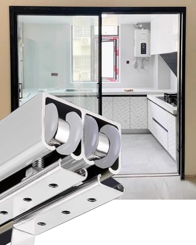 Kit de puerta corredera – Herrajes de doble riel para puertas de derivación y puertas de bolsillo, ideal para cobertizos, armarios e instalaciones de garaje