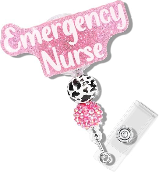 Image of DNESHYID Card Holder with Reel Clip & Lanyard (1PC, Pink), Cute Nurse Doctor Name Tag Holder, Retractable Badge Reel Clip for Office Staff, Students & School, Durable Plastic Material