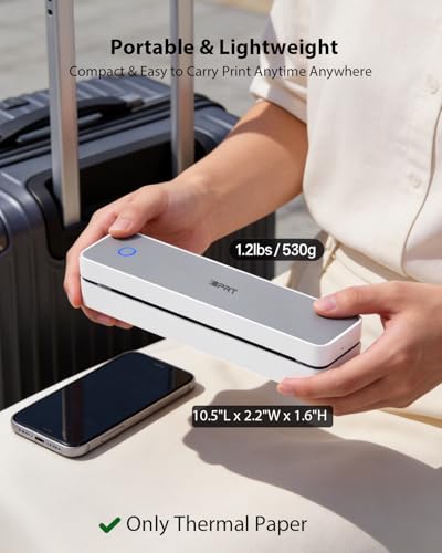 Image of Inkless Portable Printer for Travel, Wireless Thermal Printer with 1 Case and 200pcs Paper Kit Supports 8.5 x 11 inch US Letter, A4, 610Pro 300DPI Small Bluetooth Printers for Phone Home Office Car, Grey