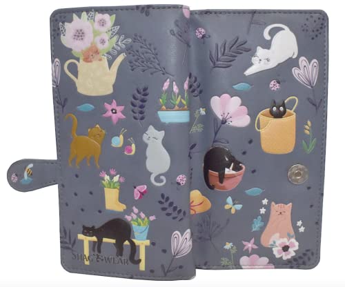 Shag Wear Cats in the Garden Large Wallet for Women and Teen Girls Vegan Faux Leather 7" Grey2