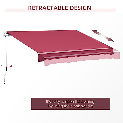 Outsunny 13' X 8' Retractable Awning, Patio Awnings, Sunshade Shelter With Manual Crank Handle, 280G/M² Uv & Water-Resistant Fabric And Aluminum Frame For Deck, Balcony, Yard, Wine Red #TOP6