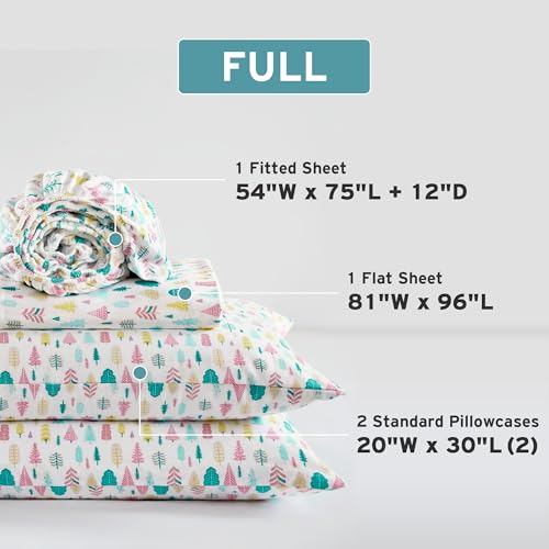 Image of Intelligent Design Cozy Soft 100% Cotton Flannel Sheets, Breathable Festive & Adorable Print Cotton Flannel Sheet Set, Deep Pocket Sheet Fits Up to 16 inch Mattress, Full White Holiday Trees 4 Piece