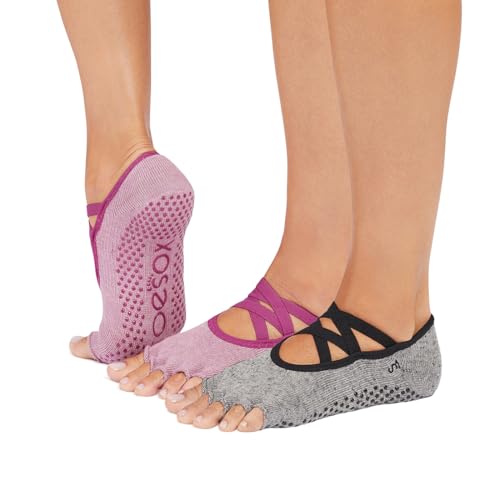 Image of toesox Elle Half Toe Grip Socks - Non-Slip Grip Sole for Yoga, Pilates, Gym - Non Skid Open Toe Socks for Women