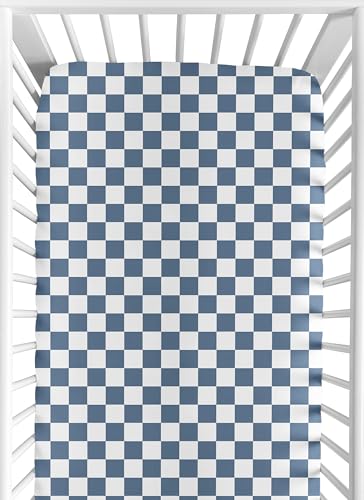 Sweet Jojo Designs Fitted Baby Crib Sheets (Blue and White Gingham Checkered) for Boys, Infant Nursery, Toddler Room - Standard Size (Neutral, Plaid,...