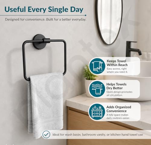 Image of Plantex Stainless Steel Towel Hanger for Wash Basin /Towel Ring /Napkin Hanger for Bathroom /Towel Holder /Bathroom Accessories (Black)