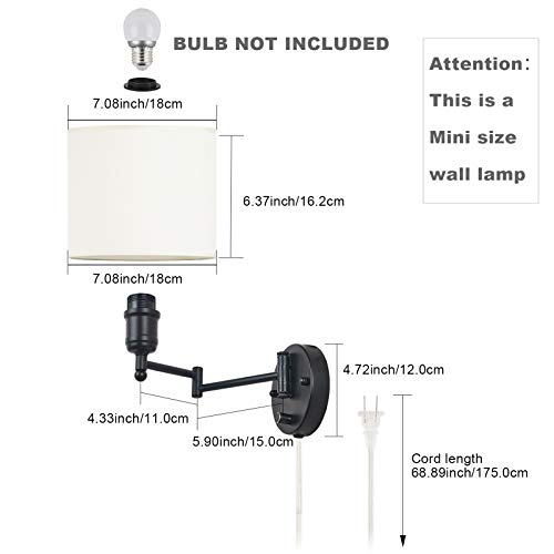 Ic Instant Coach Swing Arm Wall Sconce 7" Shade Width Plug In Wall Mount Opaque Ivory Linen Shade 40W 2-Way Installation(1 Light) #TOP1