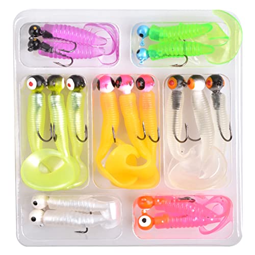 17pcs/lot Soft Fishing Lures Kits Jig Head Hooks Grub Worm Soft Baits Shads Silicone Fishing Tackle Set