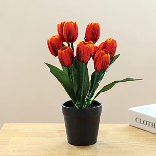 Curfair Artificial Fake Flowers, Artificial Plant, Simulation Potted Plants Non-Fading Not Withered Decorate Faux Silk Flower Nine Head Artificial Tulip Bonsai For Desktop Pink #TOP6