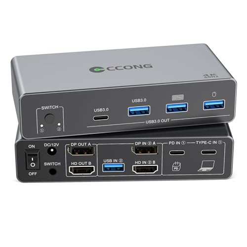 USB C KVM Switch HDMI+Displayport KVM Switch 2 Monitors 2 Computers 4K@60HZ