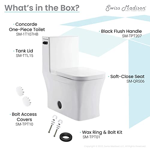 Image of Concorde One-Piece 12 inch Rough-in 1.28 GPF Left-Hand Flush Square Toilet in Glossy White with Black Hardware