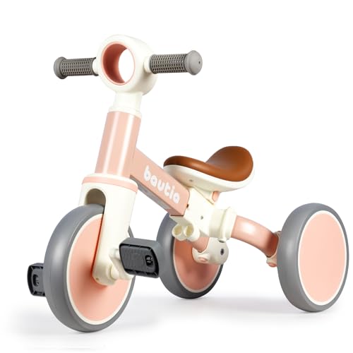 BAUTIA Tricycle for Toddlers 1-3, 4 in 1 Baby Balance Bike 1 2 Year Old Boy Girl Gift, Kids Bicycle Toy with Removable Pedals