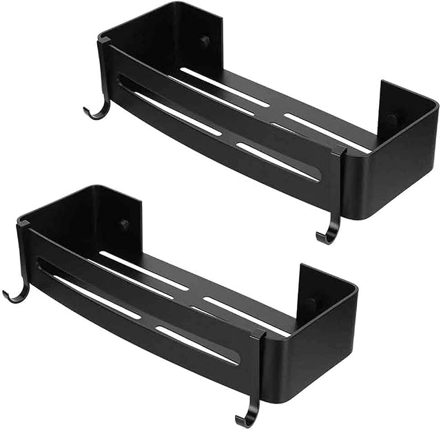 Hodzeed 2Pack No Drilling Bathroom Shower Shelf, Black Aluminum Adhesive Shelf Basket for Shampoo (Square)