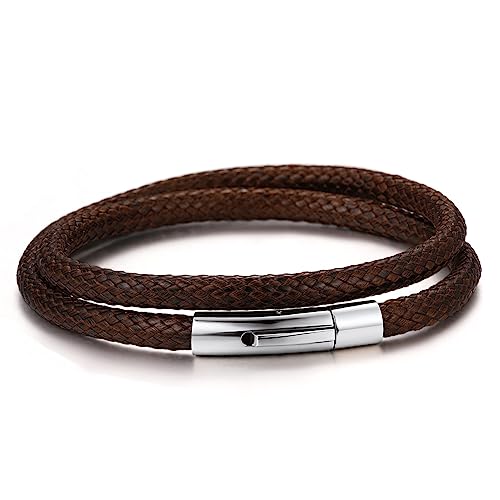 [ChainsPro] 編み込み ブレスレット メンズ 人気 2連 つけっぱなし ブラウン 刻印可能 名入れ レディース アクセサリー(20cm)の商品画像（Amazon）