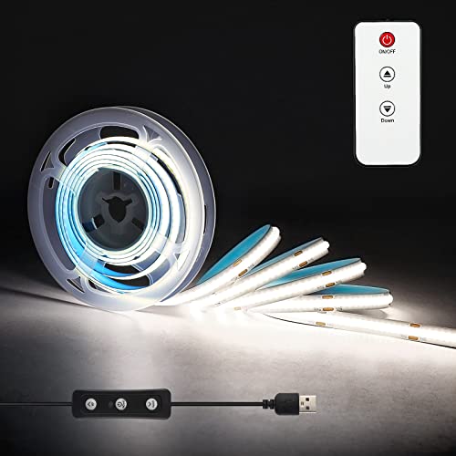 KOLLNIUN Tira de LED de 2 m, USB con mando a distancia, regulable, COB 5 V, 16 W, 6000 K, 640 LED, luz blanca cálida, iluminación de fondo, hogar, bricolaje Cover