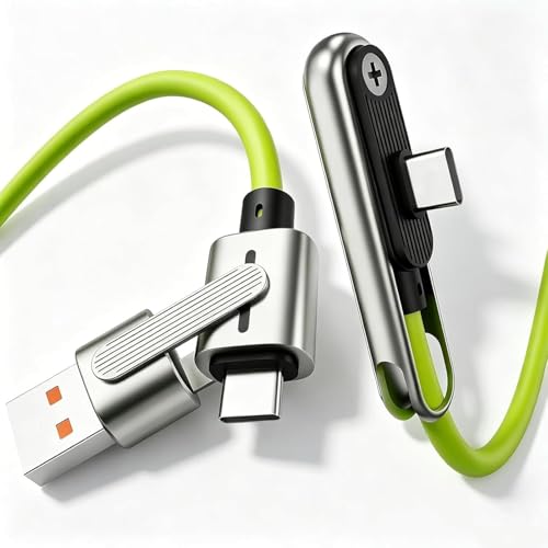 Fast Charger 240W Stand Silicone Data Cable with Invisible Holder 4FT 2 in 1 USB C/A to 90 Degree USB C Cable Charging Cord for Flat & Phone Suitable for Gaming Office and Travel image 2