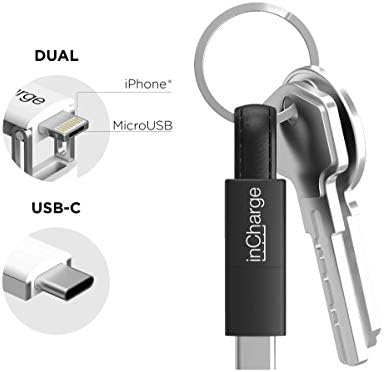 inCharge All in One 3in1 - Ultra Portable Charging/Sync Keychain Cable Compatible with Apple iPhone/iPad/Airpods and Compatible with All Android micro usb and usb type c Devices (TPE-RED)