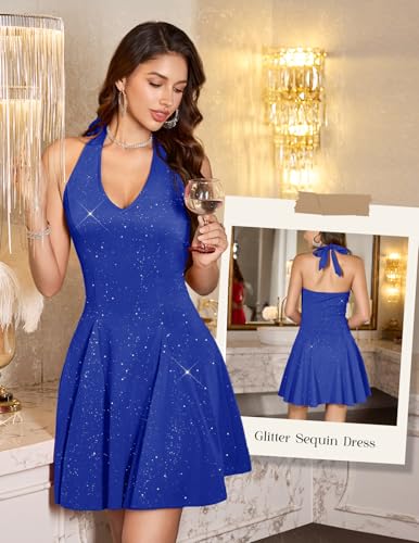 HomRain Glitter Sparkle V Neck Cocktail Dress for Women 2025 A Line Backless Halter Sequin Homecoming Evening Party Dresses2