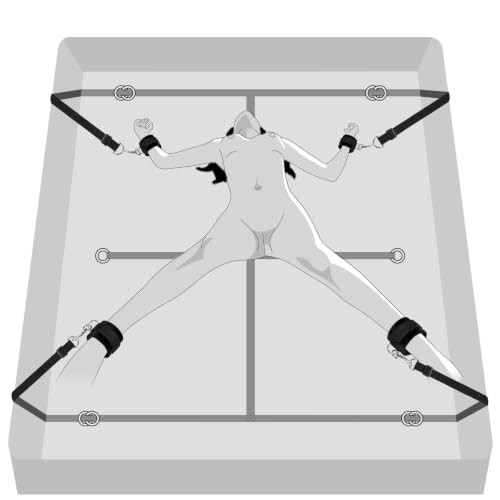Image of Sex Bondage BDSM Kit Bed Restraints Set, Super Easy Install Straps | Discreet Hidden Under Mattress, Extra Long Handcuffs & Ankle Cuff, for Adults Women Couples, Queen & King Size