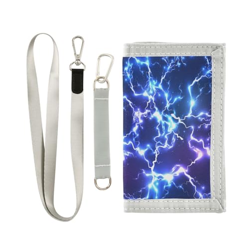 Kids Wallet for Boys Girls Blue Electric Lightning Trifold Canvas Outdoor Sports Wallet for Kids, with Zipper Coin Pocket