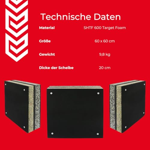 Foto von Stronghold Schaumscheibe Black Edition Superstrong 60x60x20 cm – robuste Pfeilfangscheibe für Bogenschießen bis 70 lbs – witterungsbeständige Zielscheibe aus Schaum