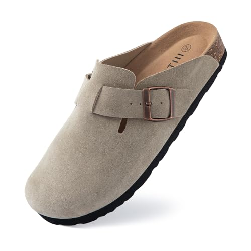 IIITHREE Women's Suede Clogs Cork Footbed Clogs for...