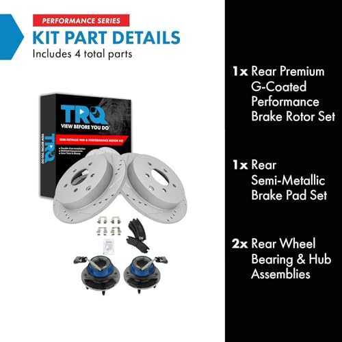 Image of TRQ Performance Rear Brake Pad and Rotor Set Semi Metallic G Coated Rotors Compatible with 02-06 Buick Rendezvous 02-04 Chevrolet Venture Oldsmobile Silhouette 01-05 Pontiac Aztek 02-05 Montana