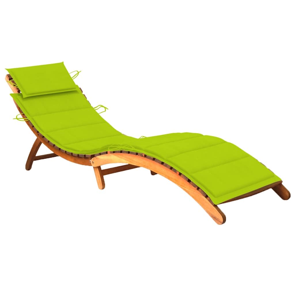 Leżak do opalania z litego drewna akacjowego i poduszką, składany leżak relaksacyjny do ogrodu, na taras lub balkon, ergonomiczny kształt, wytrzymała konstrukcja, w zestawie