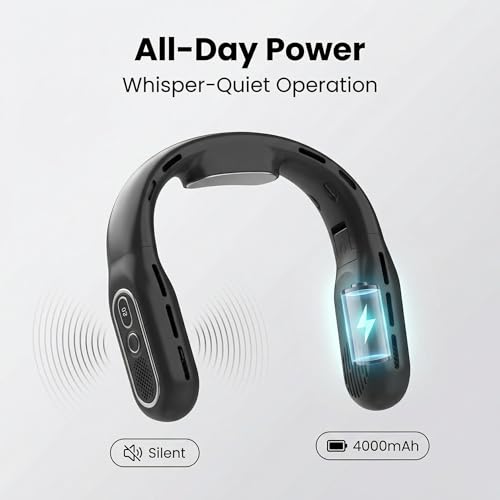Ventilador de cuello portátil para combatir el calor con manos libres y flujo 360° 5