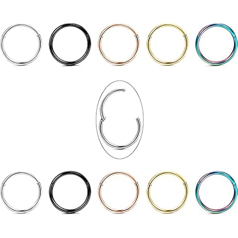 Diamday 10Pcs 16G Hinged Nose Rings Cover
