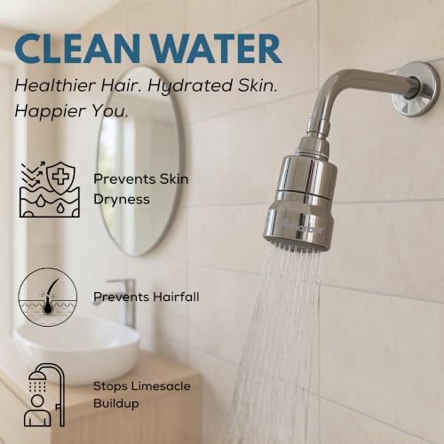 Image of Life Harbor 15-Stage Hard Water Shower Filter | Reduces Hair Fall, Dry Skin & Dandruff | KDF-55 + Activated Carbon + FOF Scale Inhibitor | 2X Active Filtration Media (Shower Filter Classic)