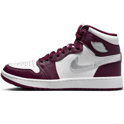 NIKE Air Jordan I High G Men's Golf Shoes (DQ0660-103, White/Bordeaux/Metallic Silver) Size 12