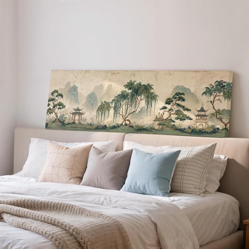 Toile murale chinoise grand format pour salon de thé zen