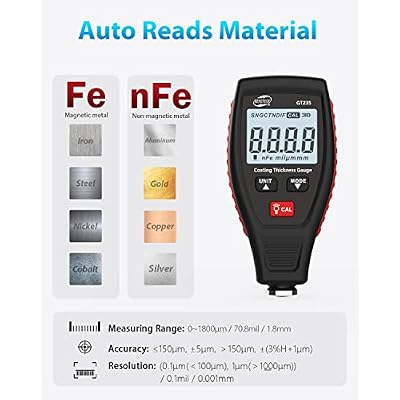 GT235 Paint Coating Thickness Meter, Digita Film Coating Thickness Gauge Measuring 0 to 1800um, Tester Painting Depth, LCD Backligh Display with Screen Rotation for Check Car Original Coating