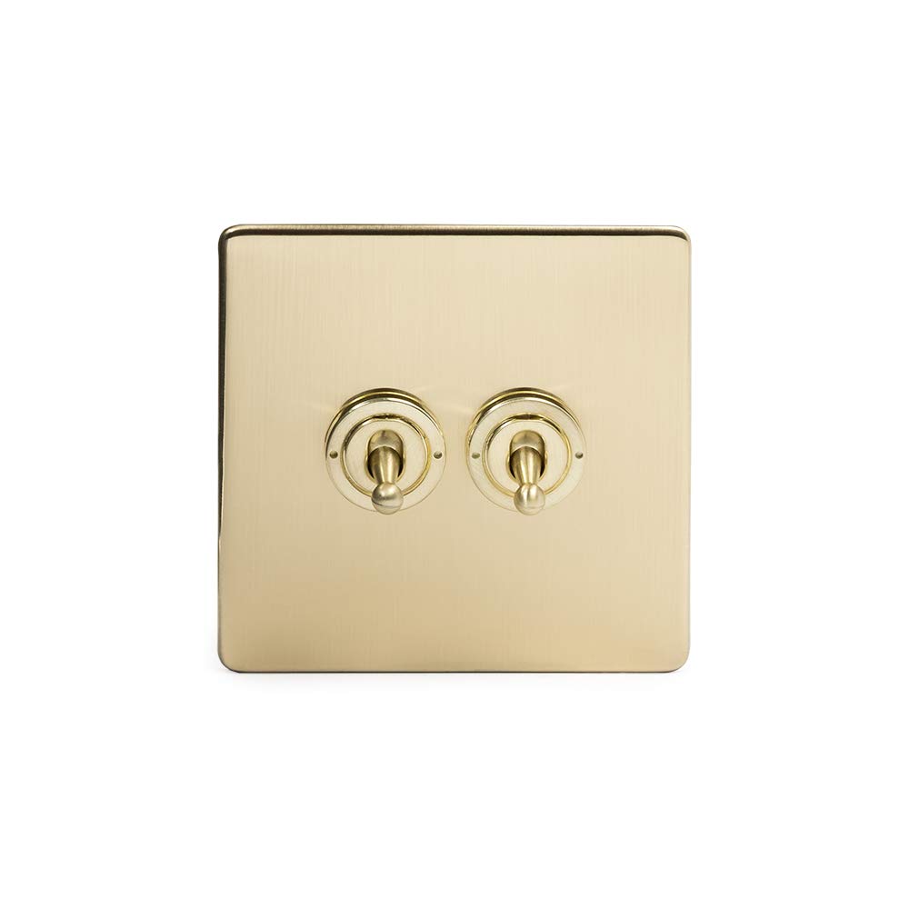 The Soho Lighting Company Gold/Light Soho Lighting Brushed Brass 2 Gang 2 Way Toggle Switch Screwless