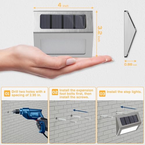 Otdair Solar Lights Outdoor Waterproof, Solar Fence Lights Auto On/Off, Bright LED Outdoor Lighting for Fence, Patio, Deck, Garden, Pathway - Thumbnail 7