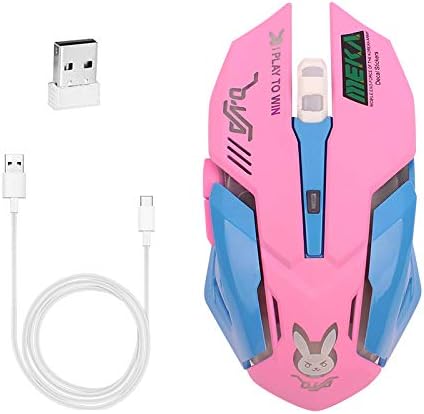 Gaming Mouse,7 Colors Backlit Optical Game wireless Mice Ergonomic with 2400 DPI and 6 Buttons 4 Shooting with Nano Receiver for Computer/Win/Mac/Linux/Andriod/iOS,Pink.