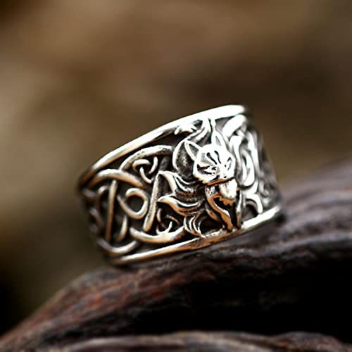 Bague hommes renard à neuf queues idéale pour un look rock et hip-hop