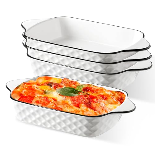 Lot de 4 petits plats à gratin en céramique de qualité supérieure avec poignées, four, micro-ondes et Airfryer, parfaits pour gratin, pâtes, desserts et...