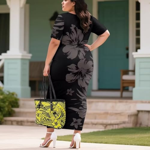 Image of Puletasi Samoan Traditional 2 Piece Outfits for Women Short Sleeve Crop Top and Maxi Skirt Sets Puletasi Dress